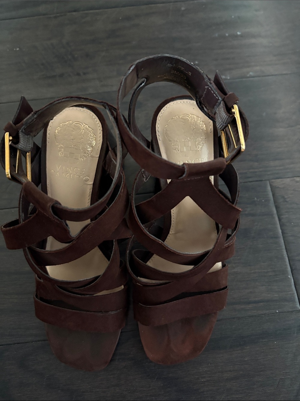 Vince Camuto Dark Brown Suede Strappy Heeled Sandals